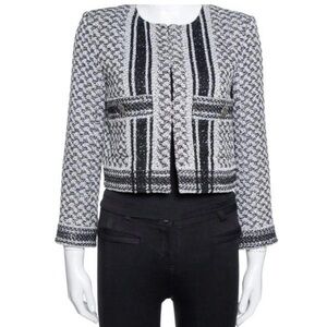 CHANEL Women’s White & Black Tweed 2015 Paris-Dubai Evening Sequin Jacket- EU 38